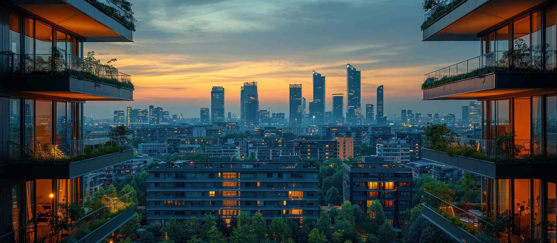 Modern apartment buildings representing managed rental portfolios