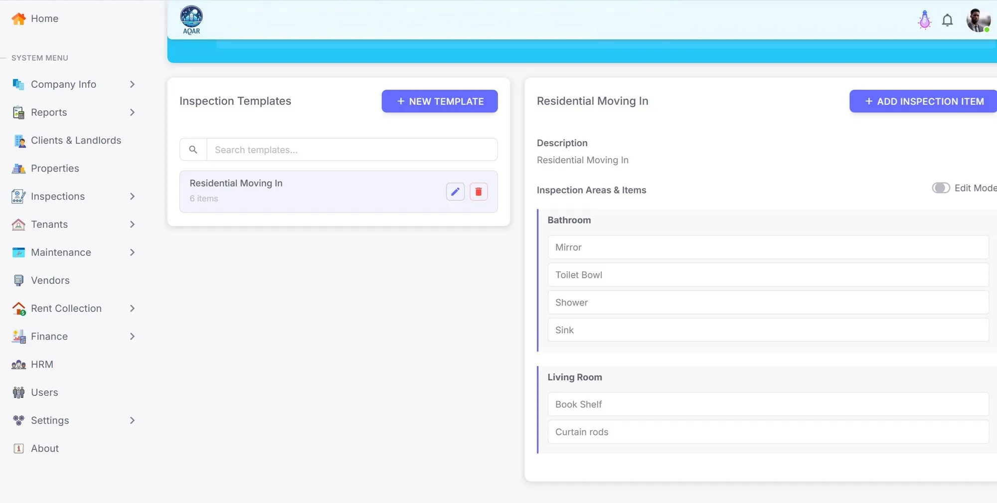 Inspection Templates Screenshot